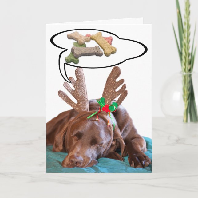 Chocolate Lab Antlers Treats Photo Personlig Helgkort (Framsida)