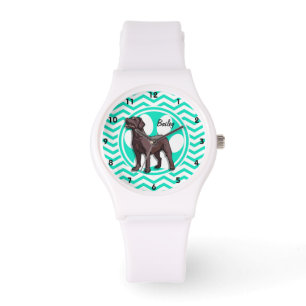 Chocolate Lab, Aqua Grönt Chevron Armbandsur
