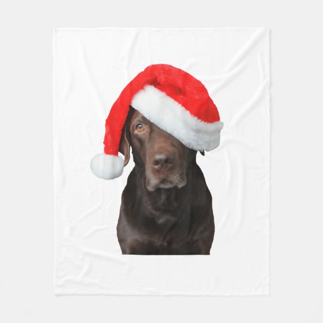 Chocolate Lab Bild Santa Hat Cute Hund jul Fleecefilt (Framsidan)