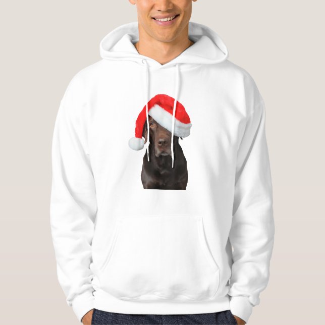 Chocolate Lab Bild Santa Hat Cute Hund jul Hoodie (Framsida)
