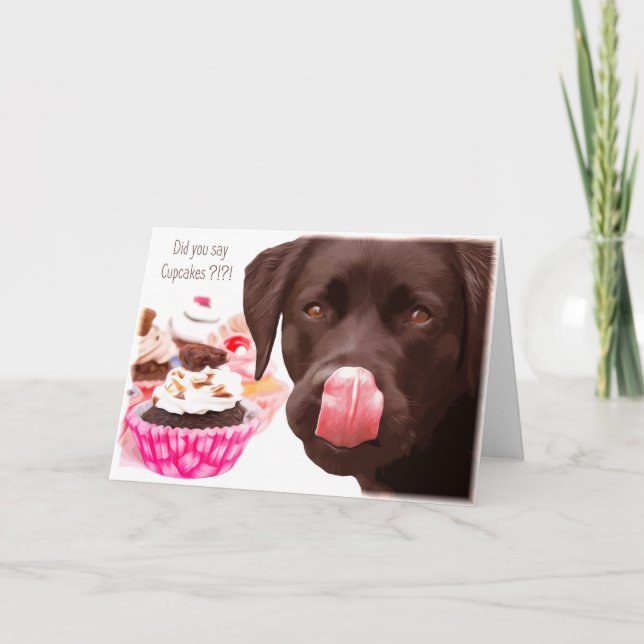 Chocolate Lab Birthday Card - Hund Cupkaka Birthda Kort (Framsida)