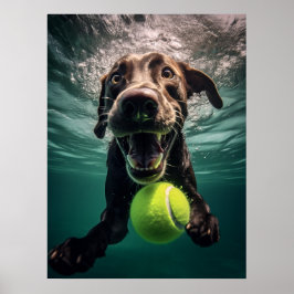 Chocolate Lab Dyving Underwater Poster
