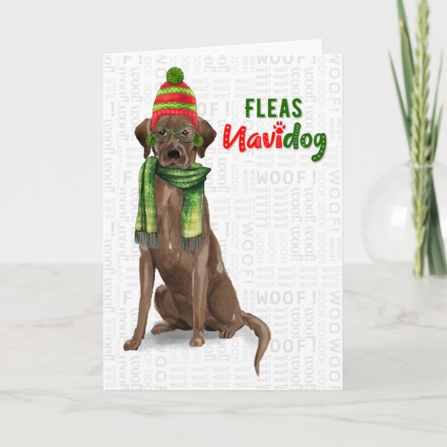 Chocolate Lab Funny Fleas Navidog Jul Helgkort (Framsida)