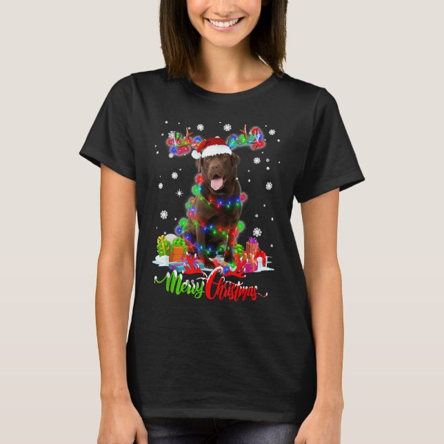 Chocolate Lab God jul Party-familjen T Shirt (Framsida)