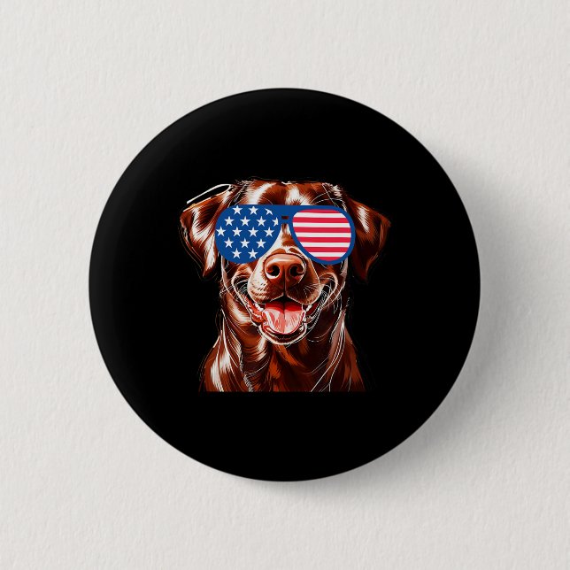Chocolate Lab Hund American Flagga Patriotic 4th o Knapp (Framsida)