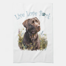 Chocolate Lab Hund Mamma Blommigt Kökshandduk