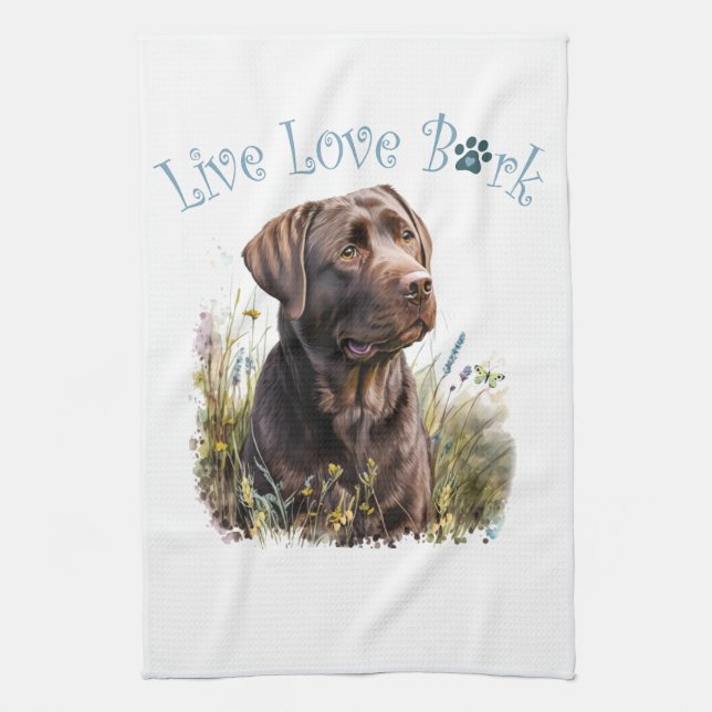 Chocolate Lab Hund Mamma Blommigt Kökshandduk (Vertikal)