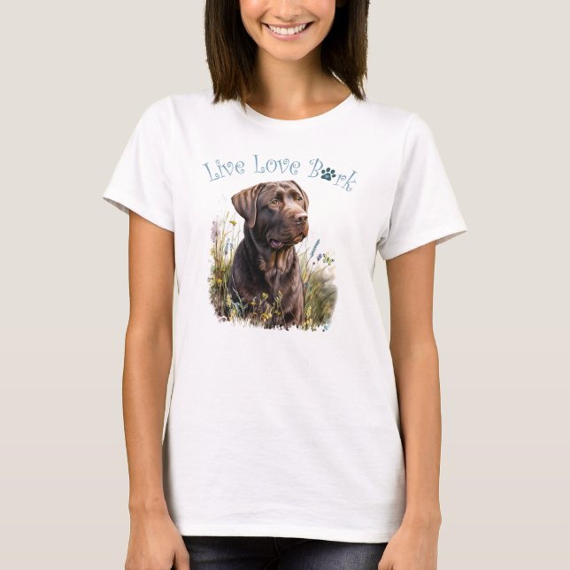 Chocolate Lab Hund Mamma Blommigt T Shirt (Framsida)