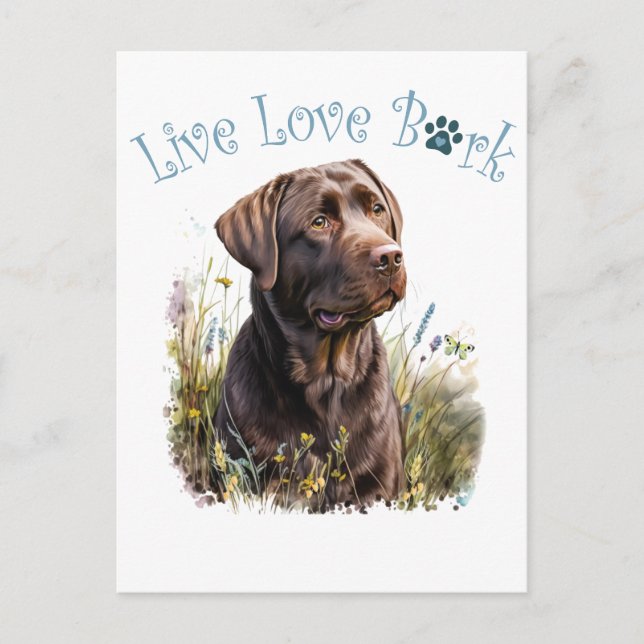 Chocolate Lab Hund Mamma Blommigt Vykort (Framsida)