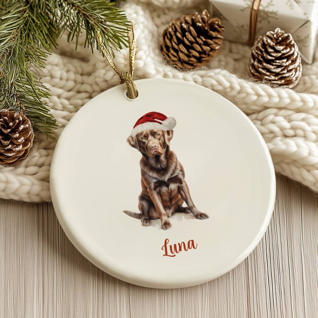 Chocolate Lab Hund Personlig jul Julgransprydnad Keramik (Skapare uppladdad)