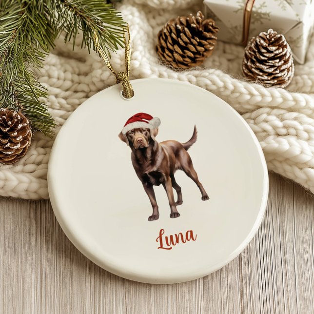 Chocolate Lab Hund Personlig jul Julgransprydnad Keramik (Skapare uppladdad)