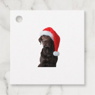 Chocolate Lab Hund Porträtt Santa Hat Cute Christm Gåvor Etiketter