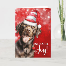 Chocolate Lab Hund Släpp loss den glädjande julen Helgkort