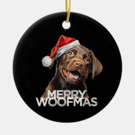 Chocolate lab hund, som MERRY WOOFMAS lustigt Julgransprydnad Keramik