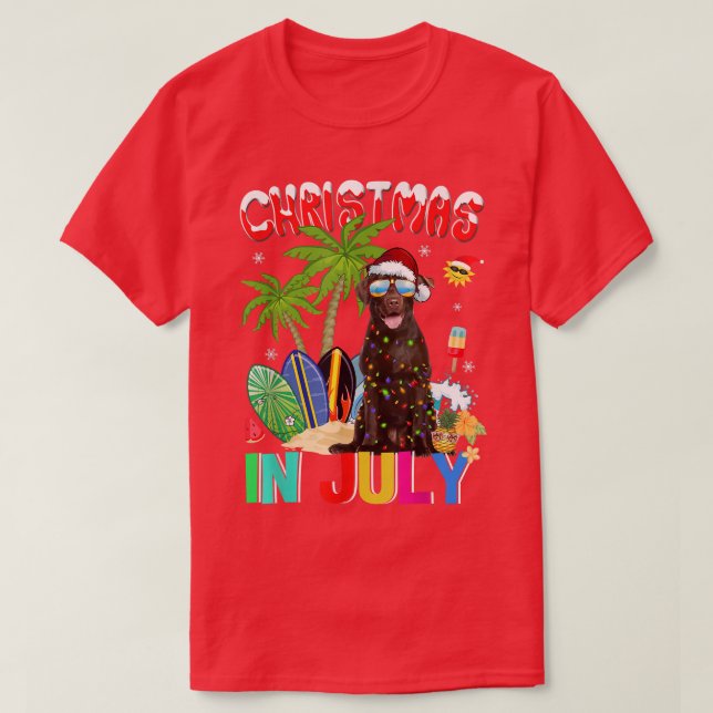 Chocolate Lab i Santa Hat Sunglass Jul i Santa Hat T Shirt (Design framsida)