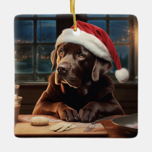 Chocolate Lab jul Cookies Festive Helgdag Julgransprydnad Keramik (Framsida)