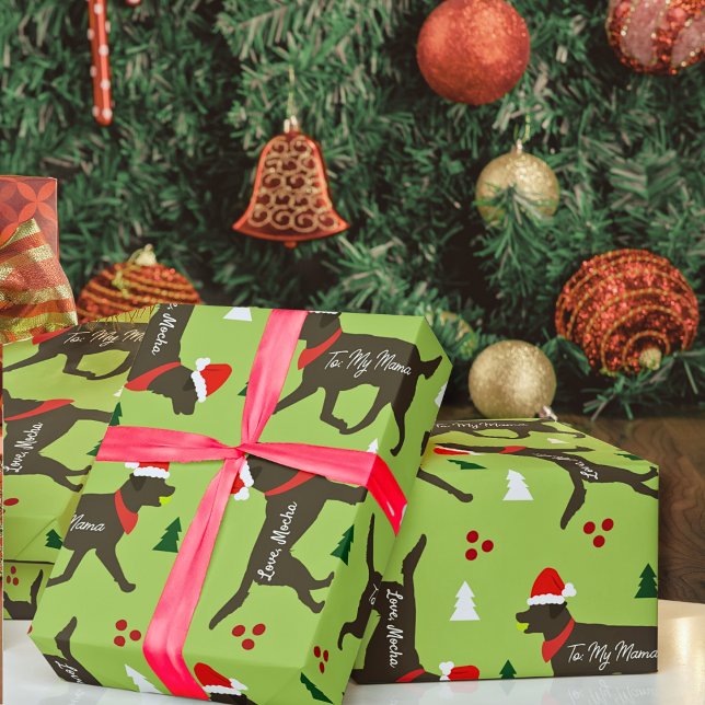 Chocolate Lab-julen Anpassad till Hund Namn Presentpapper (Chocolate Labs Customized Christmas Wrapping Paper )