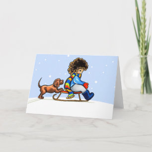 Chocolate Lab Little Helper Winter Helgkort