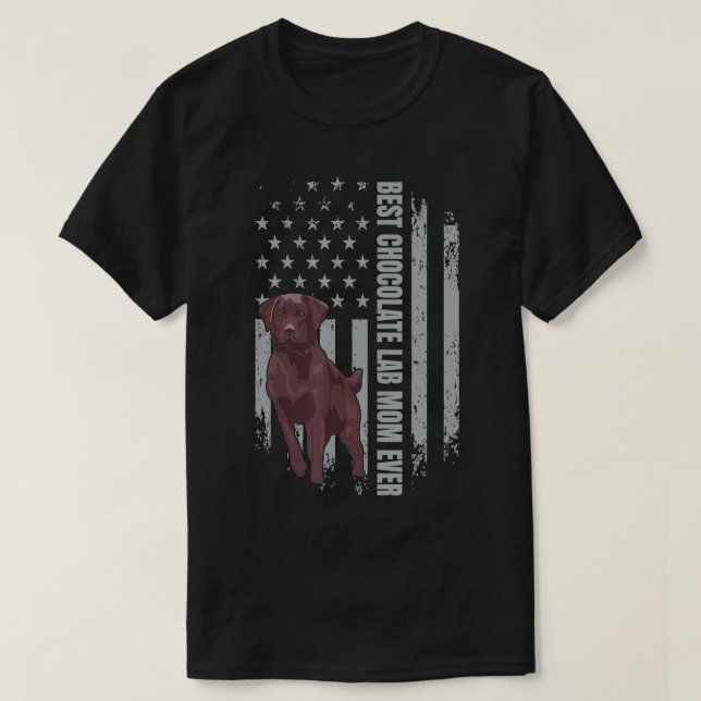 Chocolate Lab Mamma American Flagga Brown Labrador T Shirt (Design framsida)