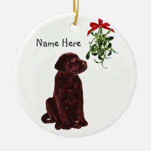 Chocolate Lab Mistletoe jul Ornament
