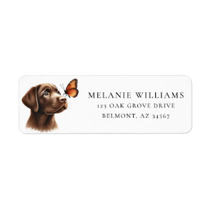 Chocolate Lab Monarch Butterfly Returadress Etikett