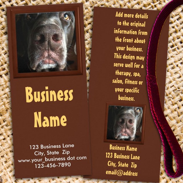 Chocolate Lab Nose Close-Up Photo Business Reklamkort (You favorite business photo can appear on this promotional rack card design or keep the pooch. )