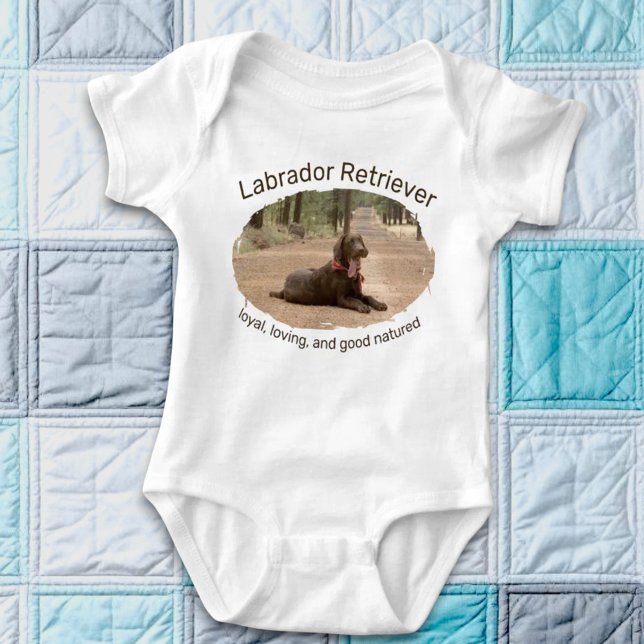Chocolate Lab On A Forest Trail Replaceable Photo T Shirt (baby body suit with replaceable photo)