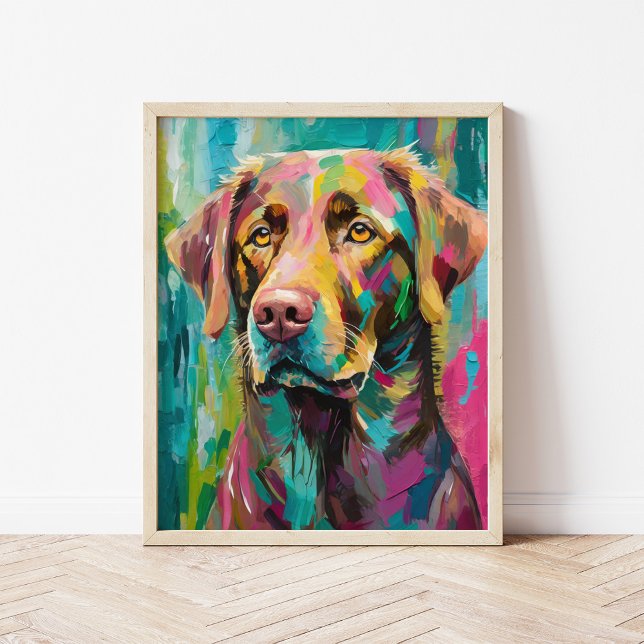 Chocolate Lab Porträtt Colorful Abstrakt Art Poster (Skapare uppladdad)