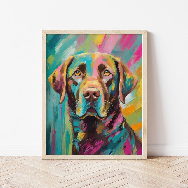 Chocolate Lab Porträtt Colorful Abstrakt Art Poster (Skapare uppladdad)