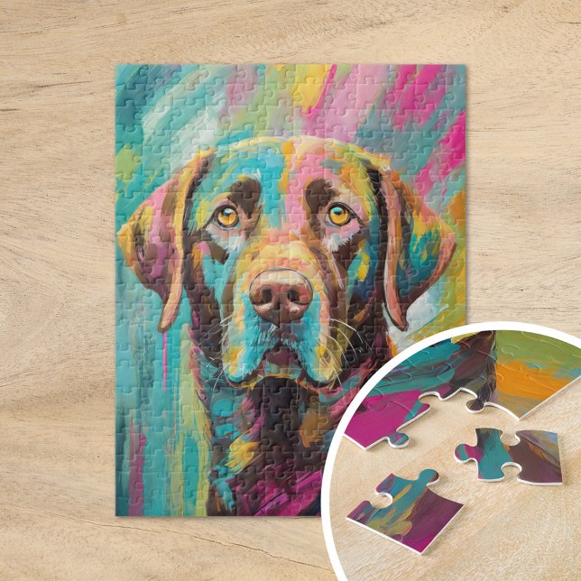 Chocolate Lab Porträtt Colorful Abstrakt Art Pussel (Skapare uppladdad)