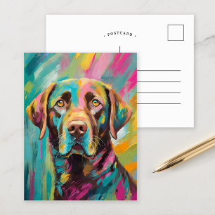 Chocolate Lab Porträtt Colorful Abstrakt Art Vykort