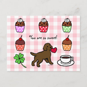 Chocolate Lab Puppy Heart Tecknad Vykort