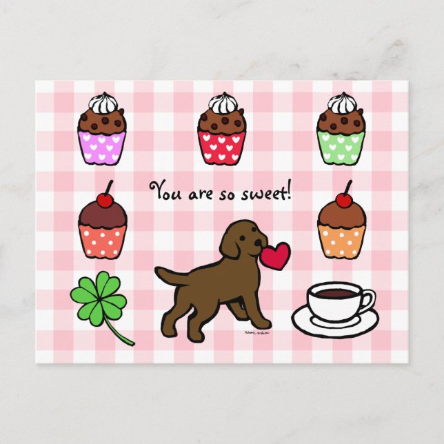 Chocolate Lab Puppy Heart Tecknad Vykort (Framsida)