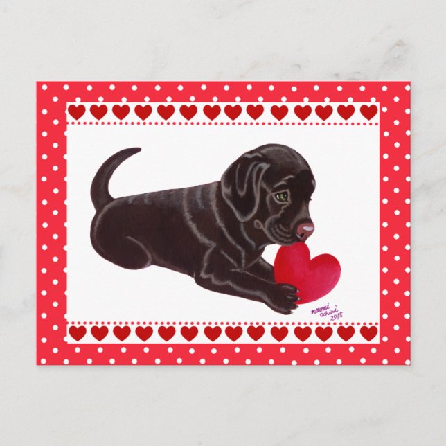 Chocolate Lab Puppy Valentine Day Card Helg Vykort (Framsida)