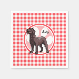Chocolate Lab; Red and White Gingham Pappersservett