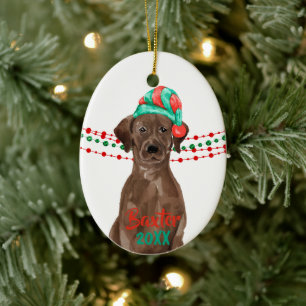 Chocolate Lab Santa Hat Helgdag String Pärlor Julgransprydnad Keramik