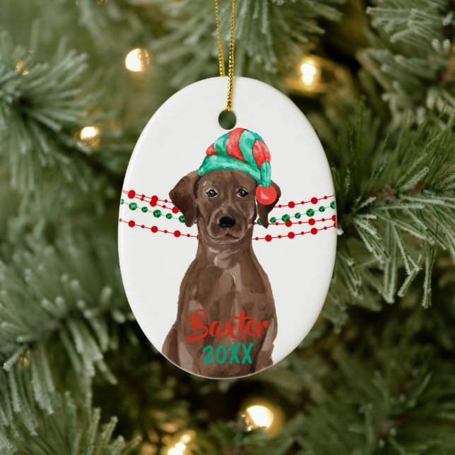 Chocolate Lab Santa Hat Helgdag String Pärlor Julgransprydnad Keramik (Träd)