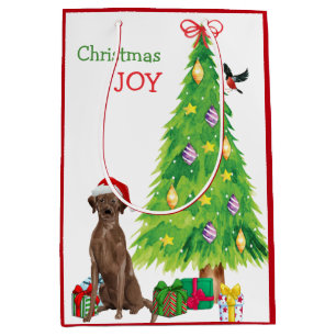 Chocolate Lab Santa Hat Puppy och Julgran