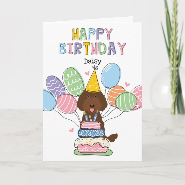 Chocolate Labradoodle Hund Grattis på födelsedagen Kort (Framsida)