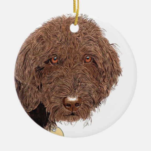 Chocolate Labradoodle Julgransprydnad Keramik (Framsidan)