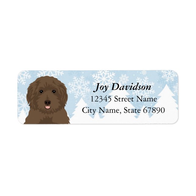 Chocolate Labradoodle Winter-Adressetiketter Returadress Etikett (Framsidan)