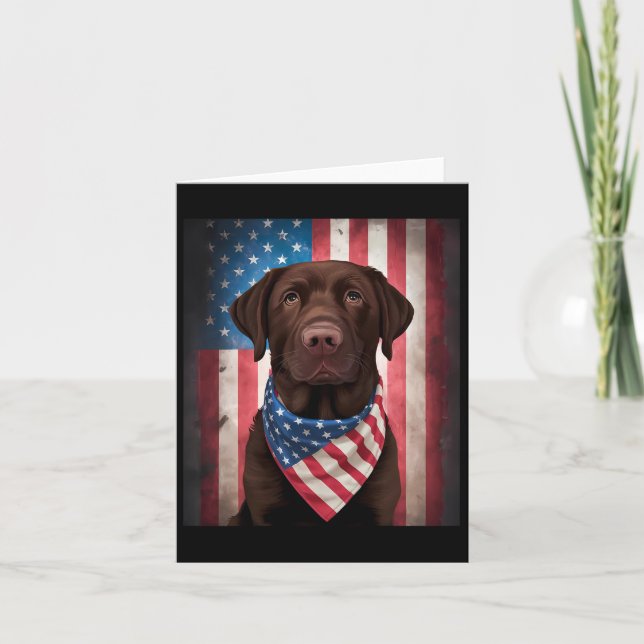 Chocolate Labrador American Flagga 4:e juli-Hund Kort (Framsida)