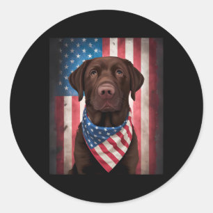 Chocolate Labrador American Flagga 4:e juli-Hund Runt Klistermärke
