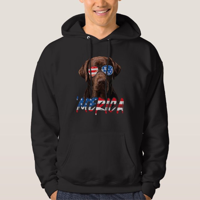 Chocolate Labrador American Flagga Lab Hund 4:e av Hoodie (Framsida)
