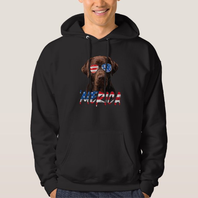 Chocolate Labrador American Flagga Lab Hund 4th of Hoodie (Framsida)