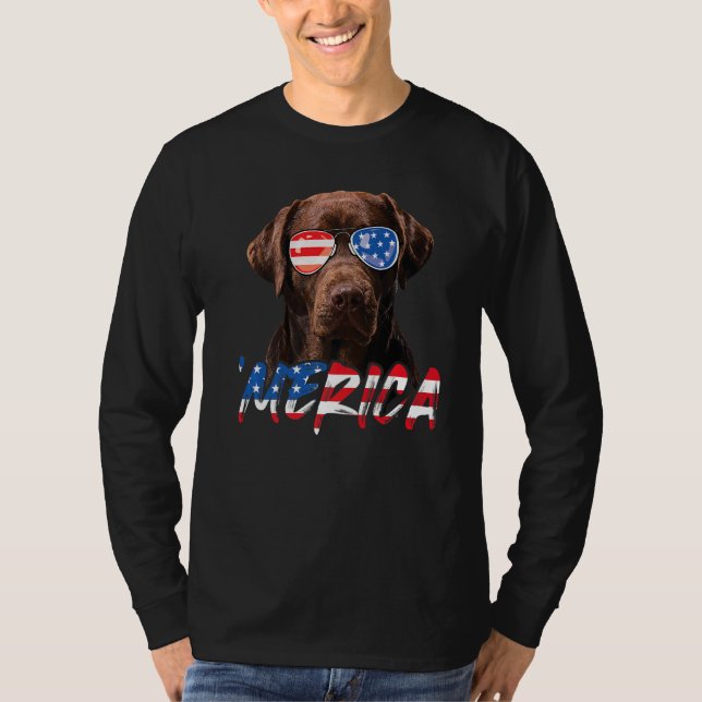 Chocolate Labrador American Flagga Lab Hund 4th of T Shirt (Framsida)