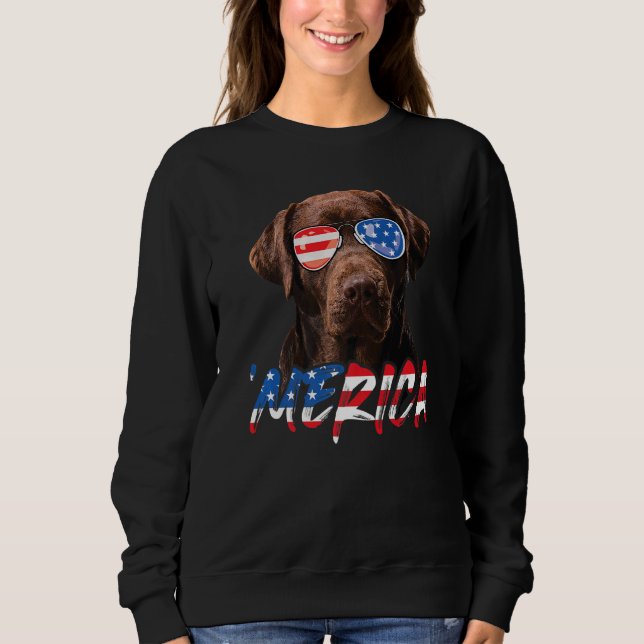 Chocolate Labrador American Flagga Lab Hund 4th of T Shirt (Framsida)