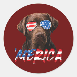 Chocolate Labrador American Flagga Lab Hund älskar Runt Klistermärke