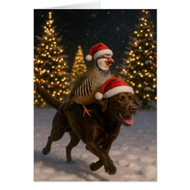 Chocolate  Labrador and Partridge Christmas card Hälsningskort (Framsidan)