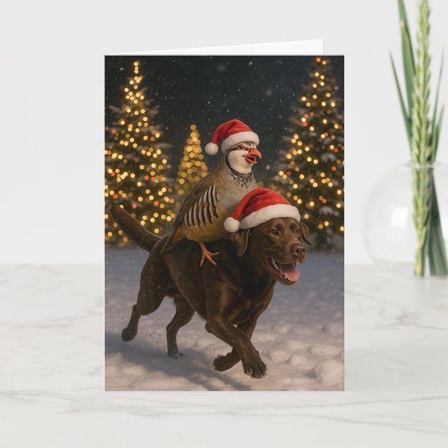 Chocolate  Labrador and Partridge Christmas card Helgkort (Framsida)